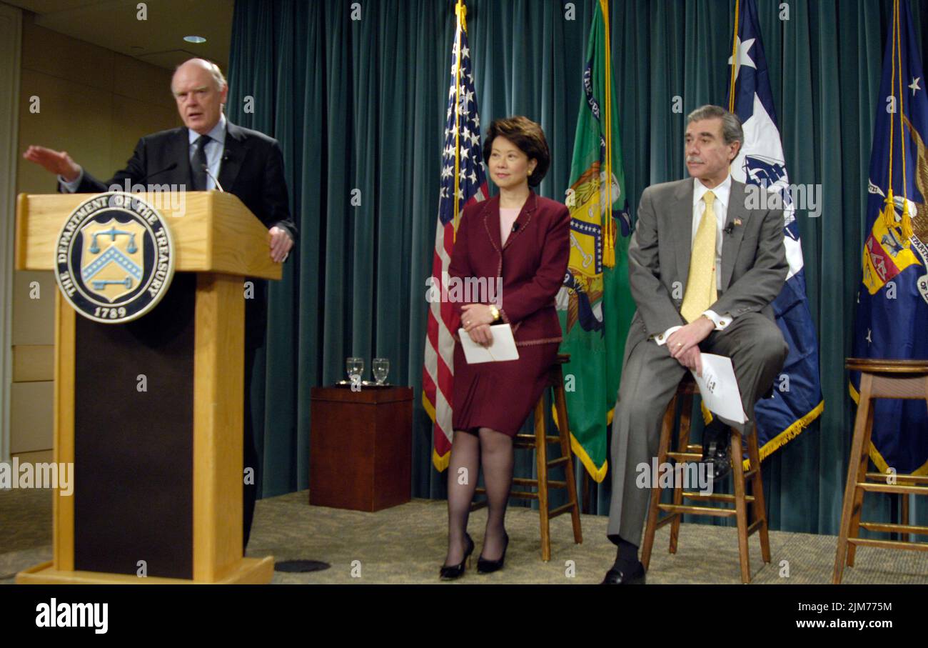 Ufficio del Segretario (Carlos Gutierrez) - fine anno Briefing economico Gutierrez, neve e Chao Foto Stock