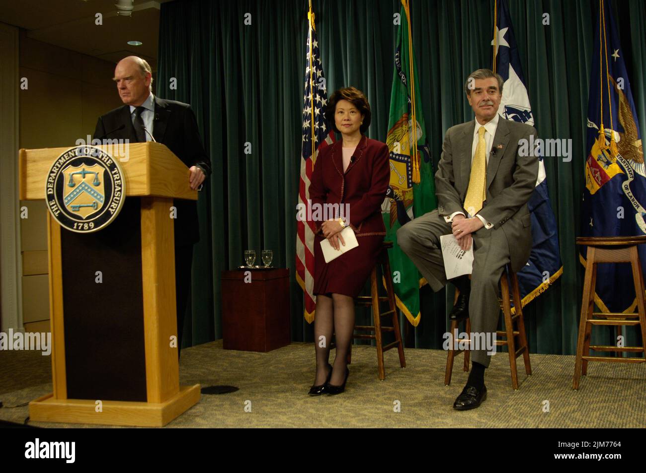 Ufficio del Segretario (Carlos Gutierrez) - fine anno Briefing economico Gutierrez, neve e Chao Foto Stock