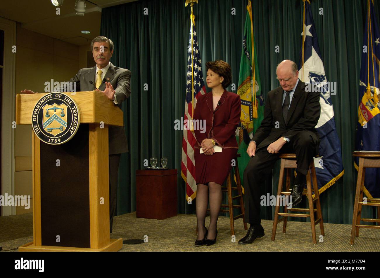 Ufficio del Segretario (Carlos Gutierrez) - fine anno Briefing economico Gutierrez, neve e Chao Foto Stock