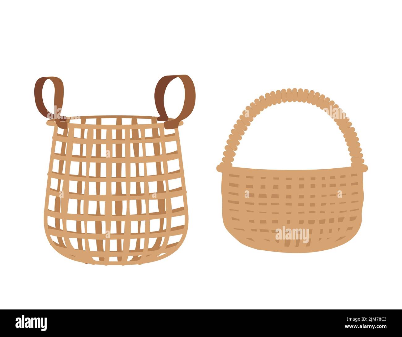 Illustrazione vettoriale di due cestelli di vimini vuoti isolati su sfondo bianco Illustrazione Vettoriale
