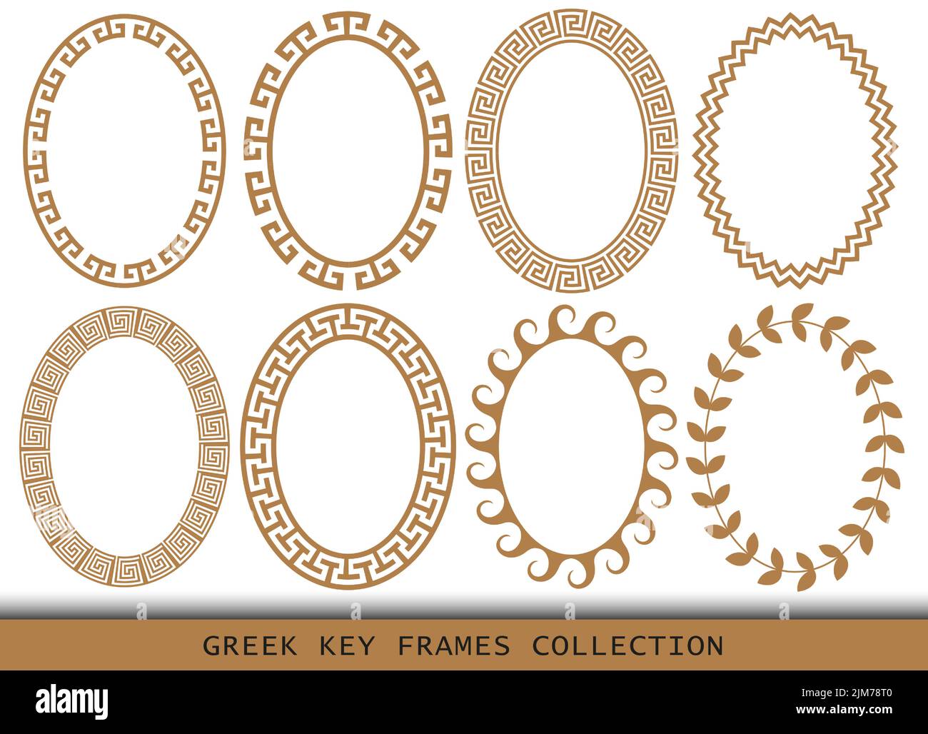 Antiche cornici greche ovali, insieme di antichi confini dalla Grecia Illustrazione Vettoriale