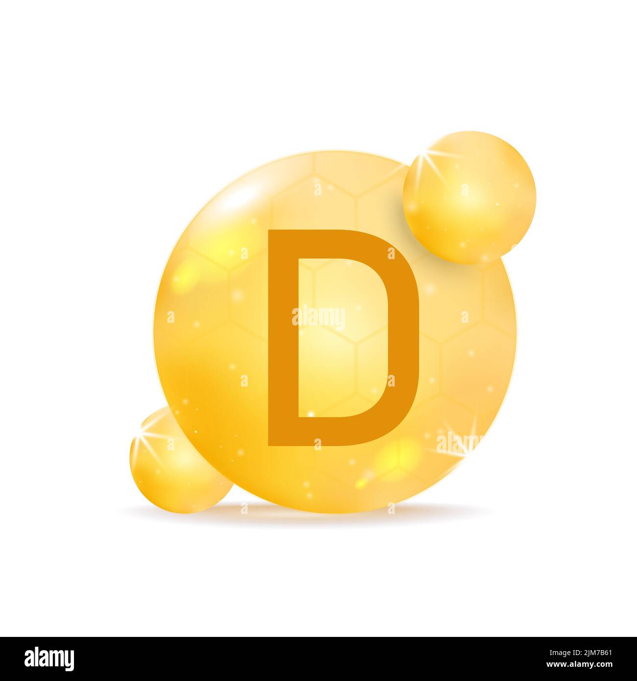 Icona vitamina D dorata. Goccia capsula di pillola di vitamina. Illustrazione Vettoriale