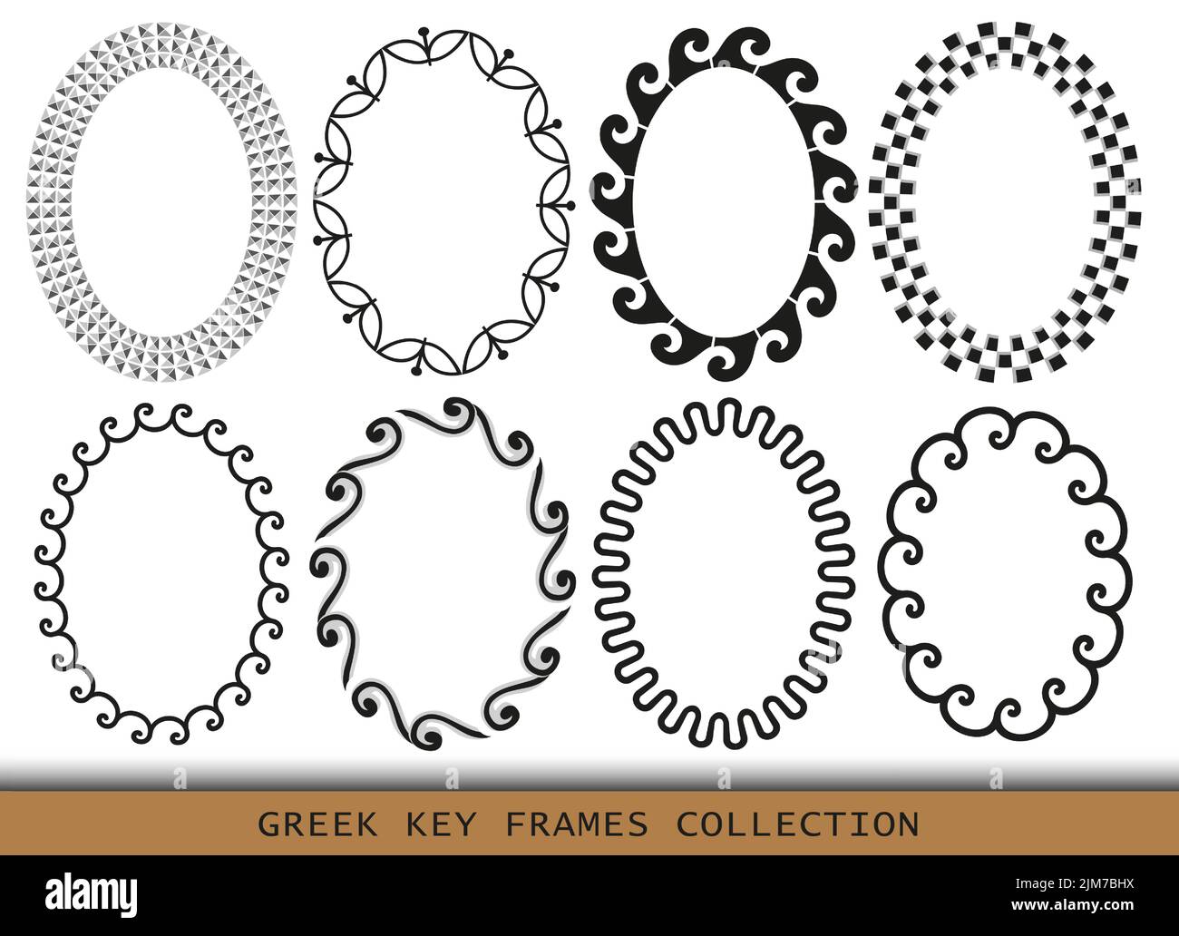 Antiche cornici greche ovali, insieme di antichi confini dalla Grecia Illustrazione Vettoriale