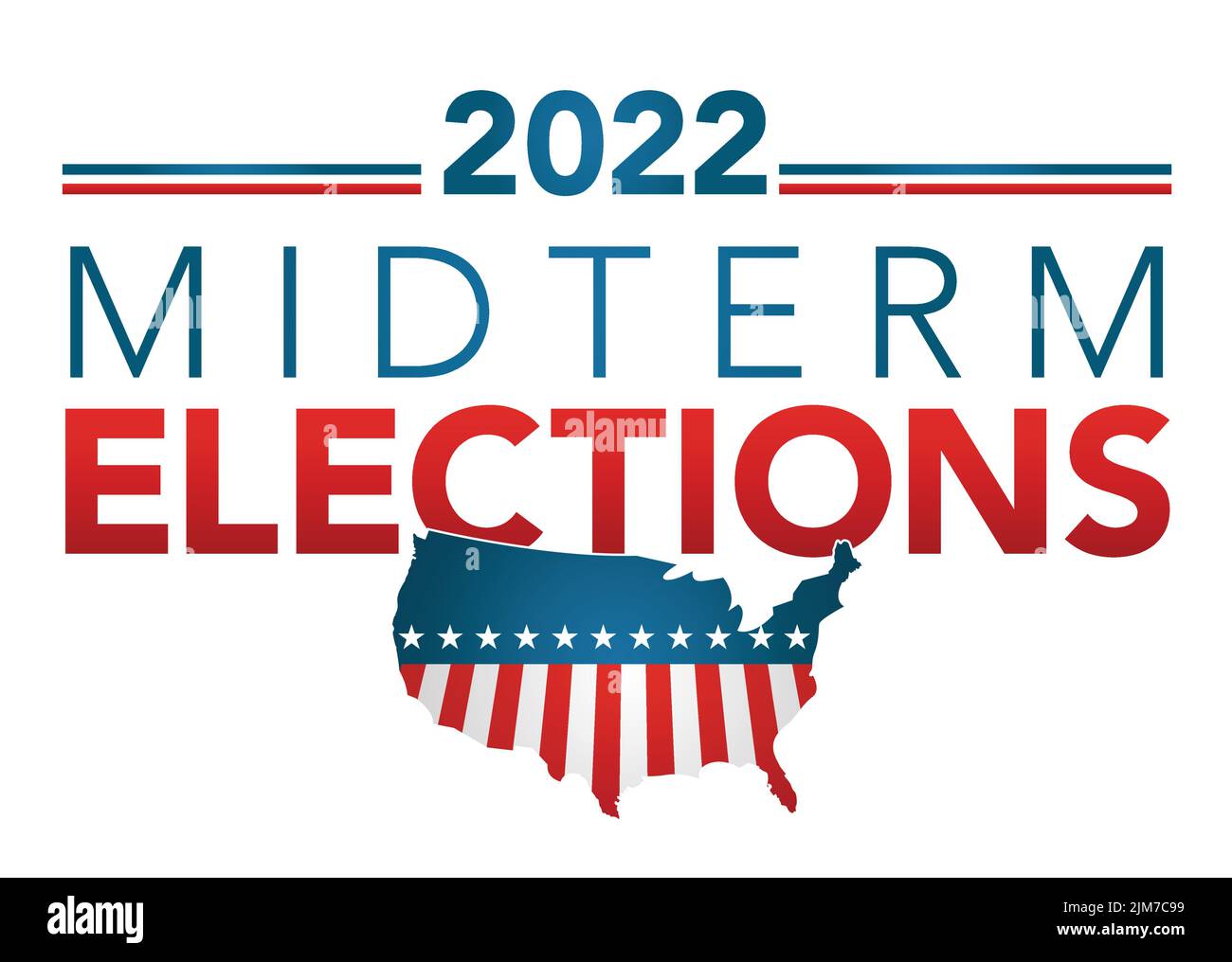 2022 Design delle elezioni di metà mandato con l'icona Red White Blue Vote Illustrazione Vettoriale