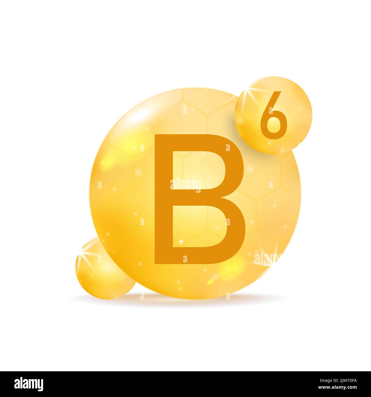 Vitamina B6 icona d'oro. Goccia capsula di pillola di vitamina. Illustrazione Vettoriale