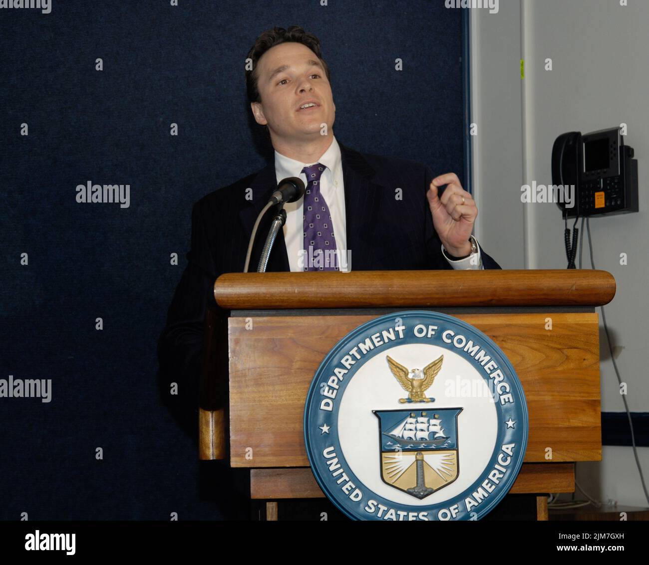 Ufficio del Segretario (Carlos Gutierrez) - Conferenza stampa: Brevetto statunitense per il deposito elettronico di brevetti Foto Stock