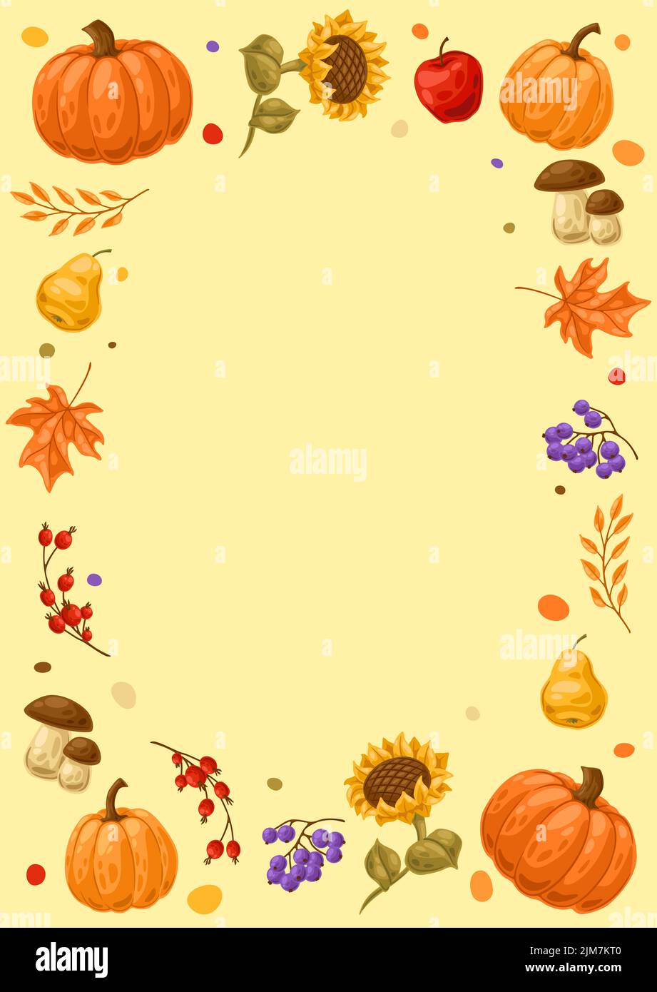 Telaio con piante autunnali. Illustrazione di raccolto di verdure di stagione e foglie. Illustrazione Vettoriale