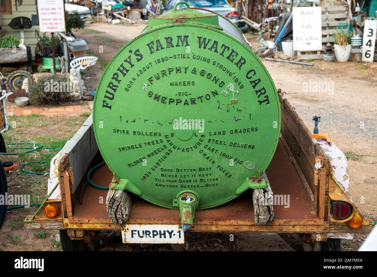 L'iconico carretto Acquatico Australiano Furphy's Farm Foto Stock