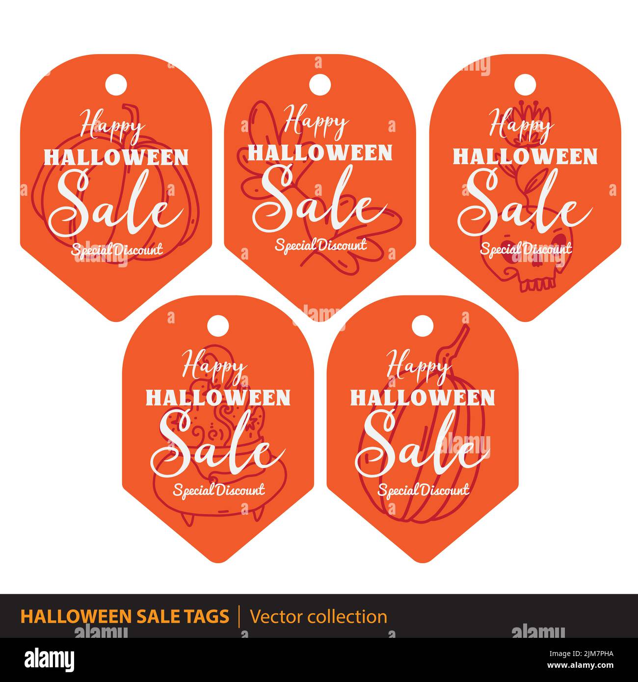 Halloween sale Tag Set. Collezione vettoriale di etichette di sconto speciali per Halloween. Modelli di progettazione di etichette di vendita. Illustrazione Vettoriale