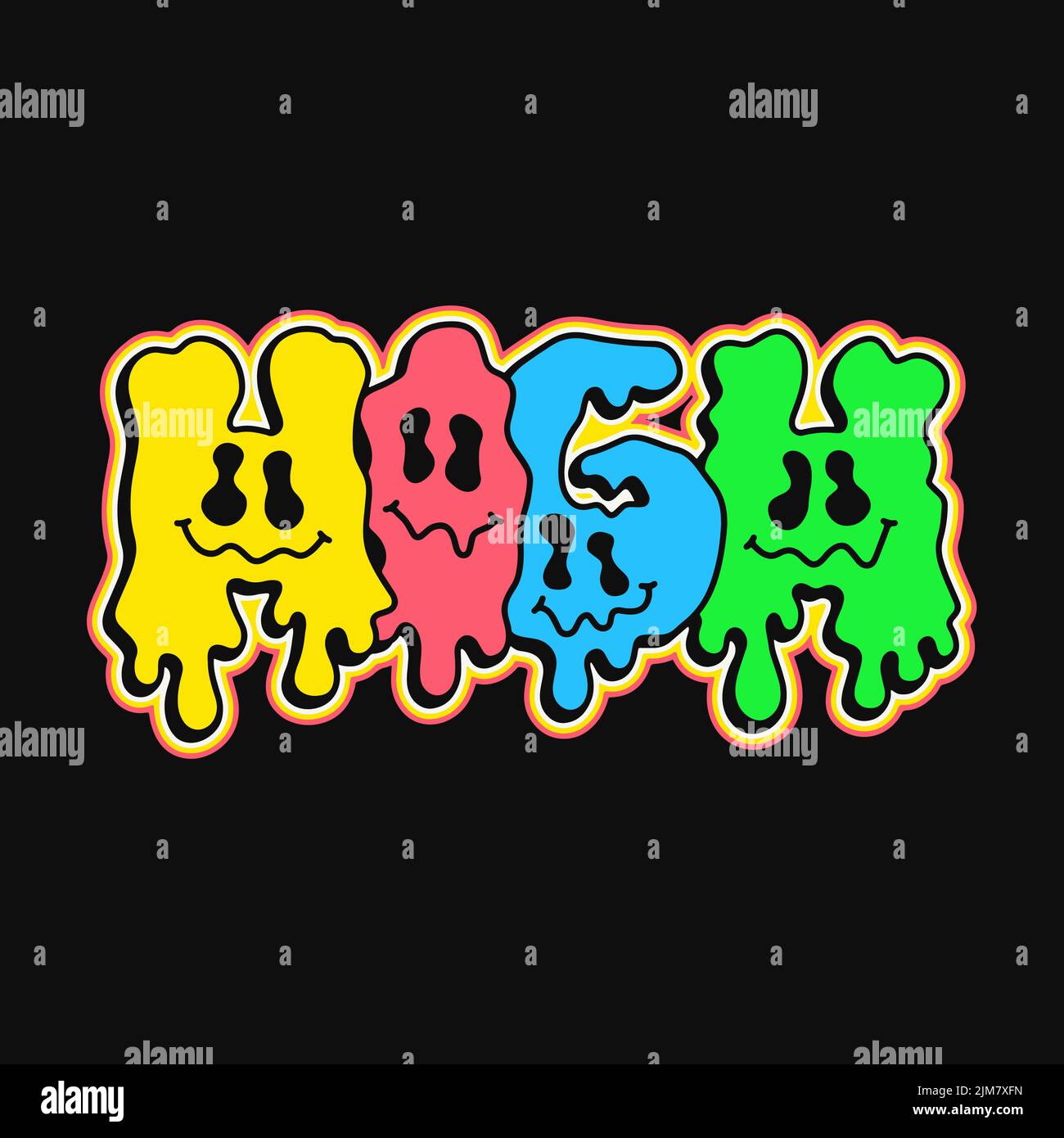 Citazione di viaggio, stampa del viso di Melt Emoji per t-shirt.Vector illustrazione del carattere di fumetto disegnata a mano.testo di viaggio.lettere trippy divertenti, stampa di moda acida per t-shirt, poster, concetto di arte del logo Illustrazione Vettoriale