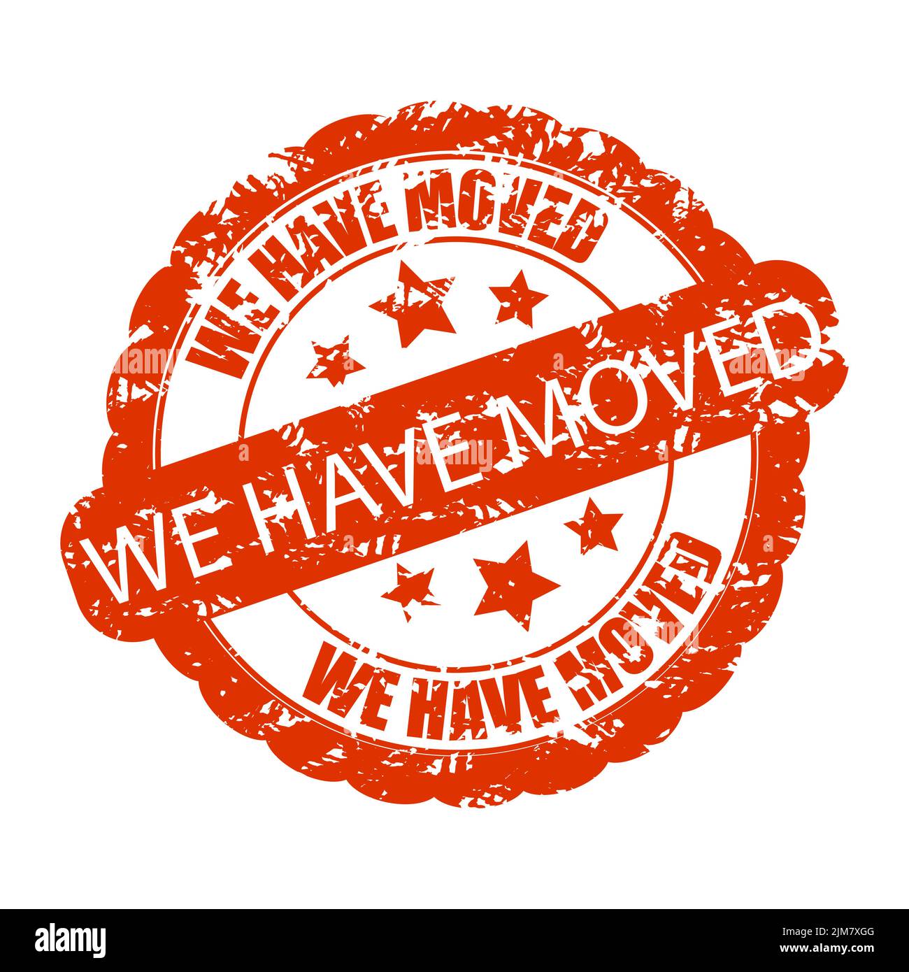 Abbiamo spostato la struttura della guarnizione del timbro di gomma. Logo a grunge vettoriale testurizzato, immagine della texture di spostamento del contrassegno, stampa della filigrana graffiata Foto Stock