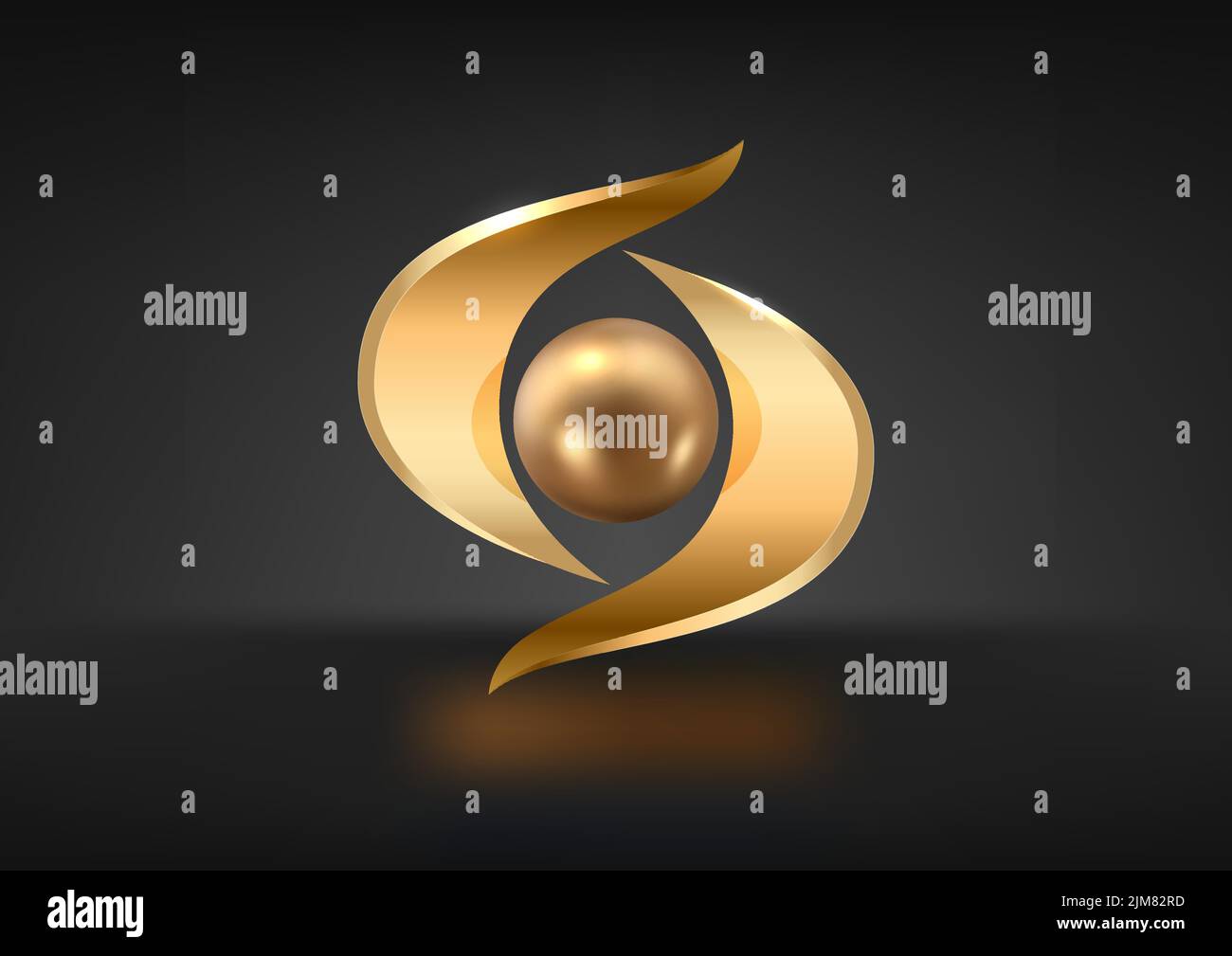 Forma geometrica astratta in oro su sfondo nero. Vettore. Illustrazione Vettoriale