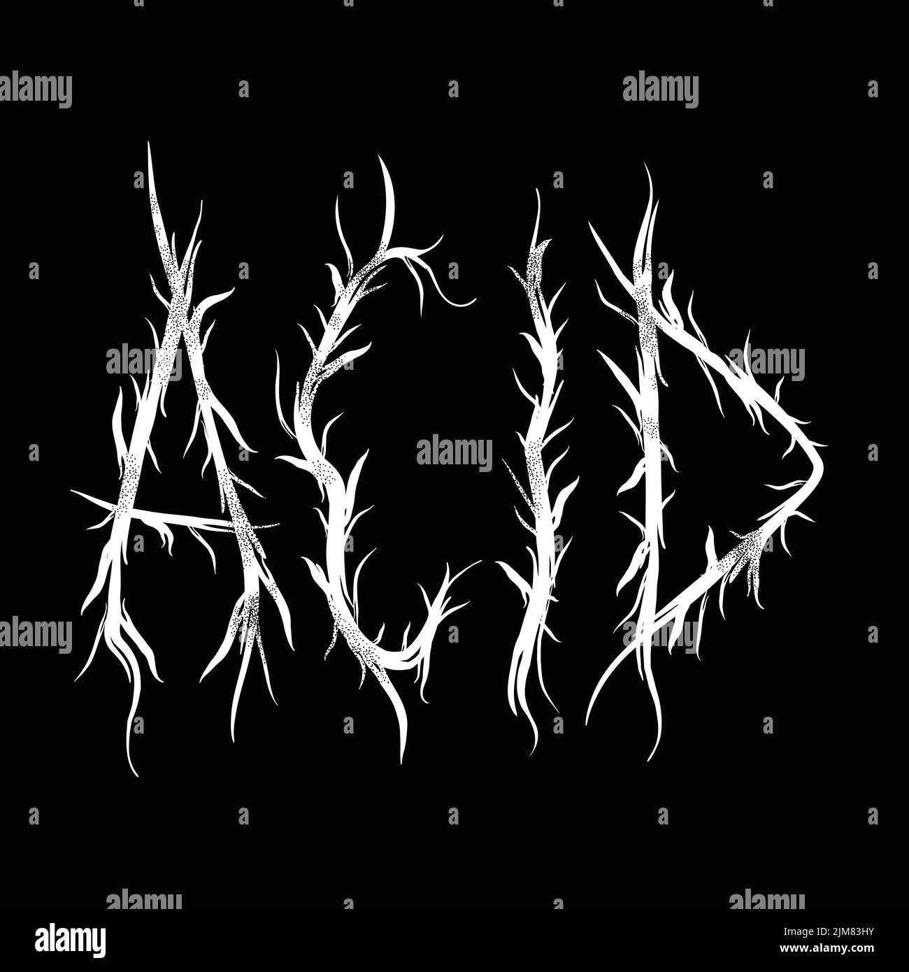 Parola acida, stile di metallo nero trendy letters.Vector disegno a mano illustration.acid, lettere trippy, moda, stampa stile di metallo nero per t-shirt, concetto di poster Illustrazione Vettoriale