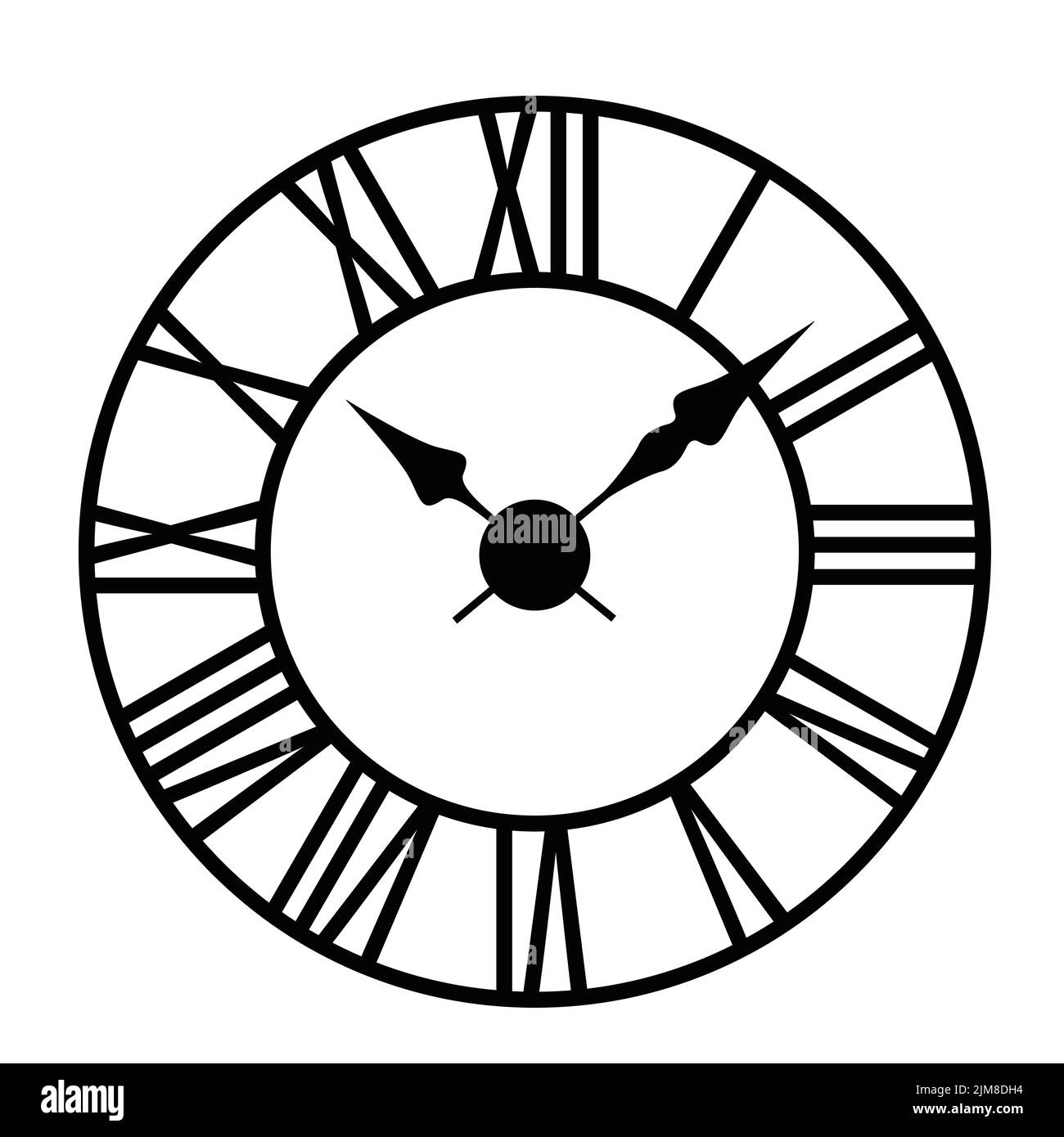 Illustrazione in bianco e nero di un quadrante di orologio da parete con numeri romani - vettore Illustrazione Vettoriale