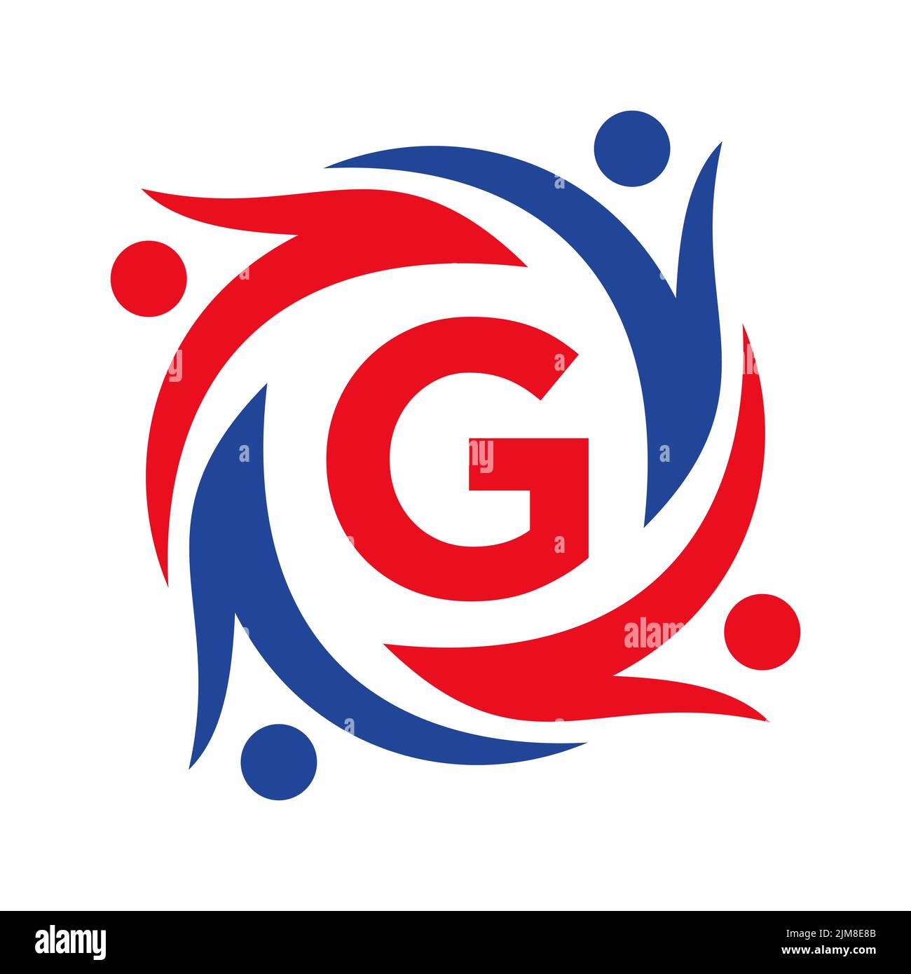 Logo American Charity sul segno G della lettera. Logo Organisation Care dell'icona di Unite Teamwork Foundation Illustrazione Vettoriale