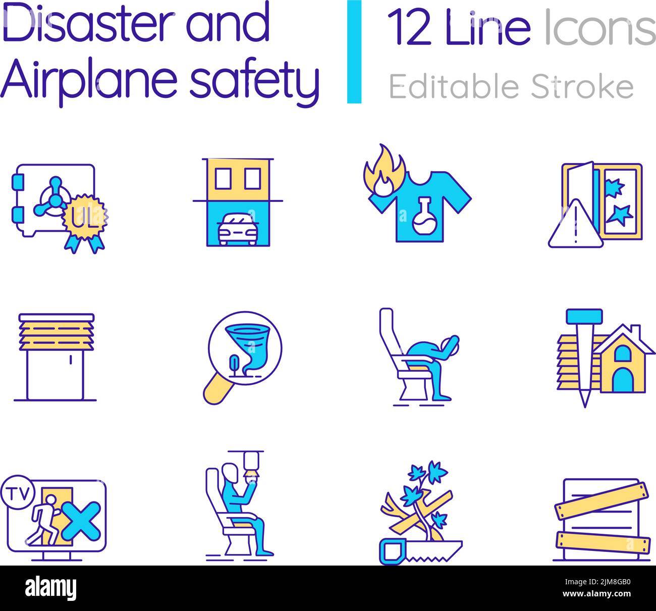 Icone dei colori RGB per la sicurezza in caso di emergenza e in aereo impostate Illustrazione Vettoriale