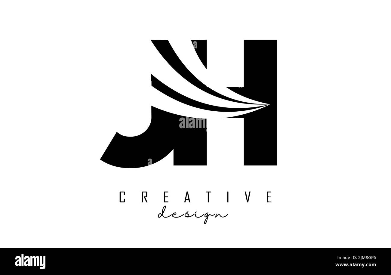 Logo JH J h nero creativo con linee di punta e design Road concept. Lettere con disegno geometrico. Illustrazione vettoriale con lettera e creat Illustrazione Vettoriale