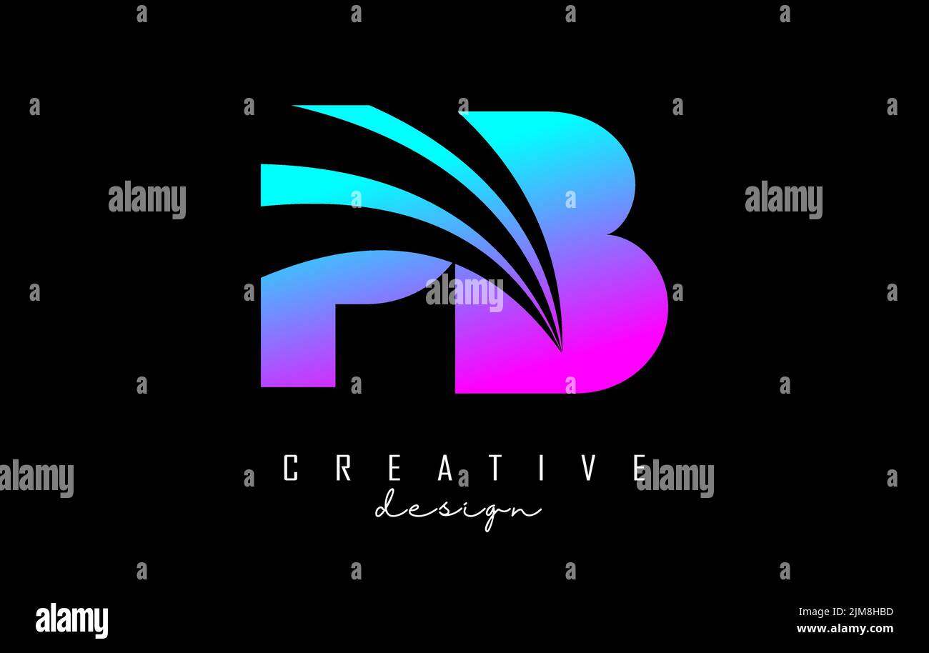 Logo creativo e colorato Pb p b con linee di punta e design di concetto stradale. Lettere con disegno geometrico. Illustrazione vettoriale con lettera e cr Illustrazione Vettoriale
