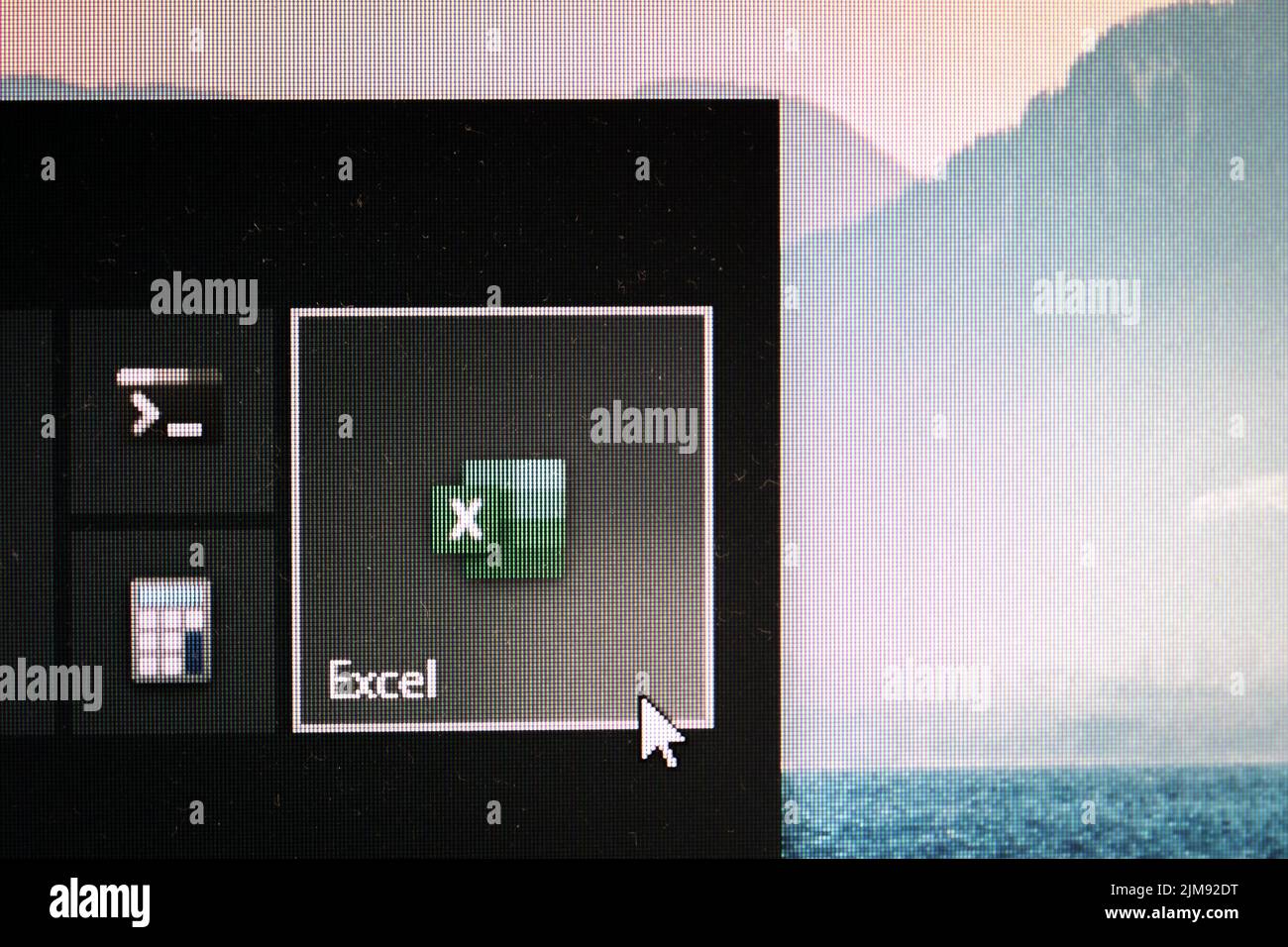 Icona dell'applicazione di Microsoft Excel su un desktop di Windows 10 Foto Stock