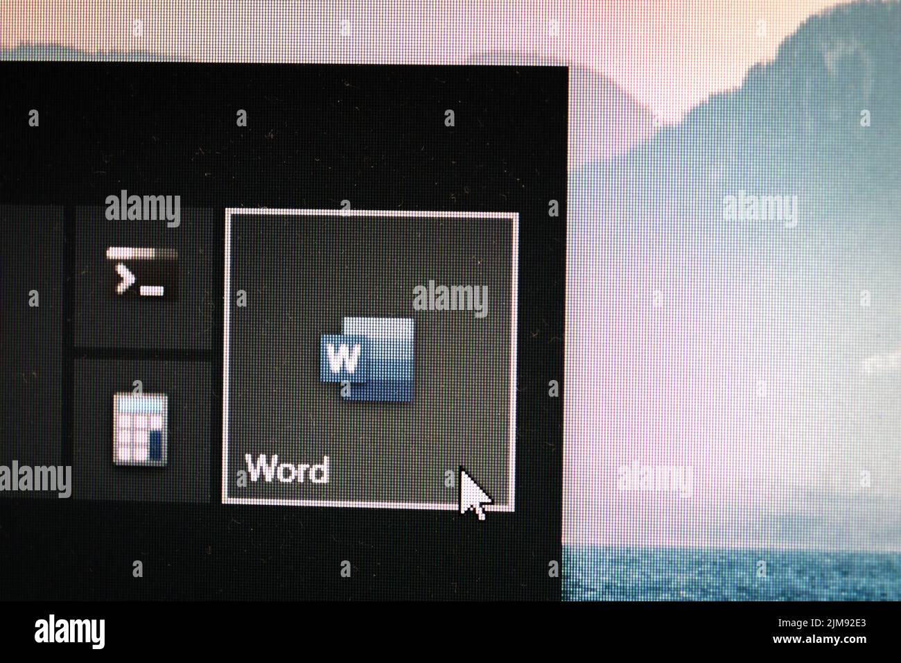 Icona dell'applicazione di Microsoft Word su un desktop di Windows 10 Foto Stock