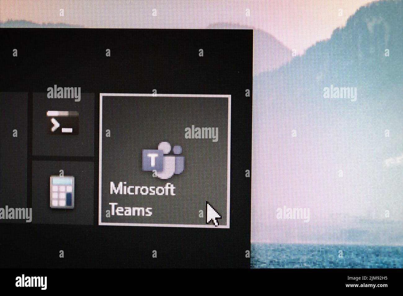 Icona dell'applicazione dei team Microsoft su un desktop di Windows 10 Foto Stock