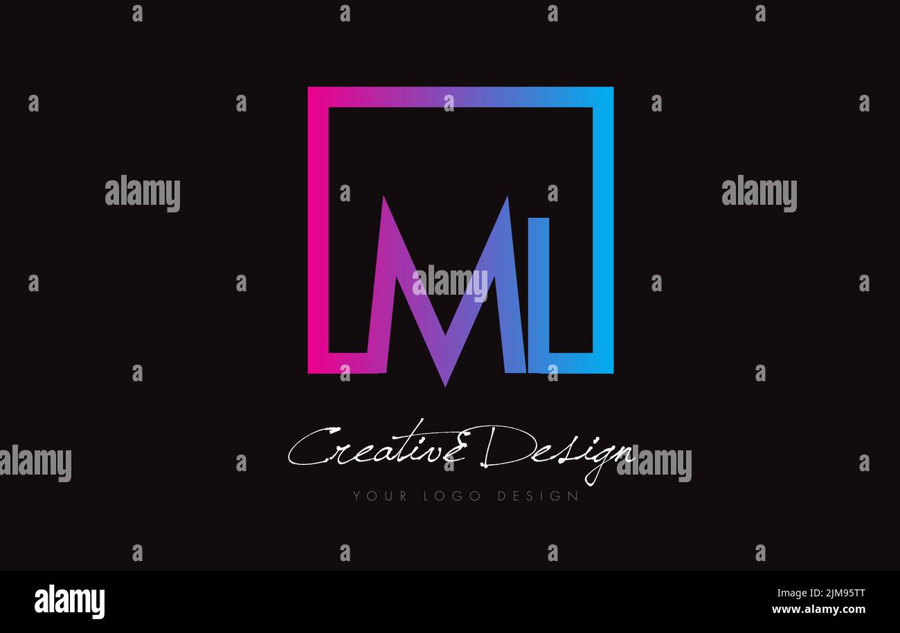 MI Square incorniciata lettera logo disegno vettore con colori blu viola. Illustrazione Vettoriale