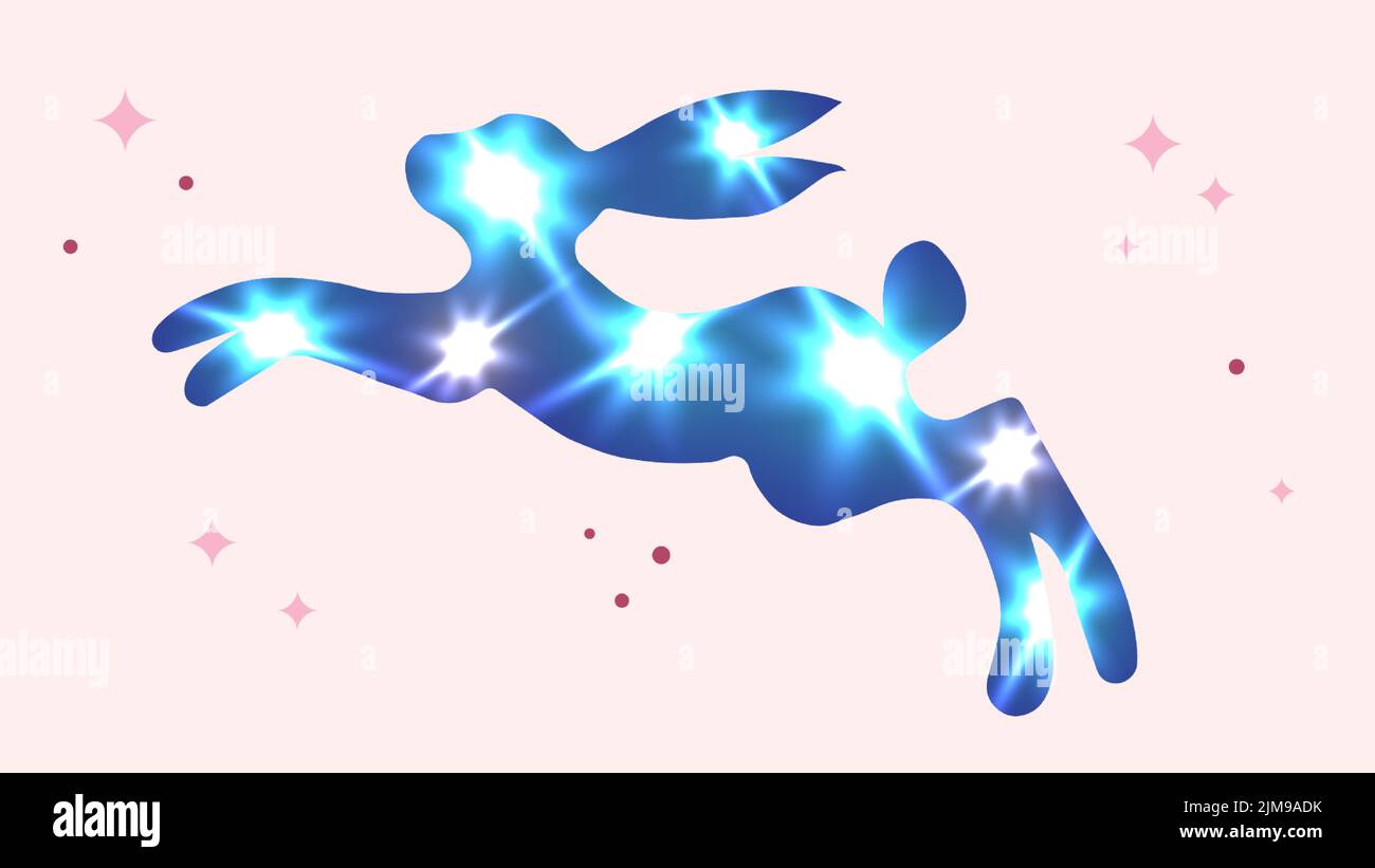 Silhouette di una lepre in luci luminose, stars.element per il design di carte del Capodanno cinese, Mid-Autumn Festival. Vettore Illustrazione Vettoriale