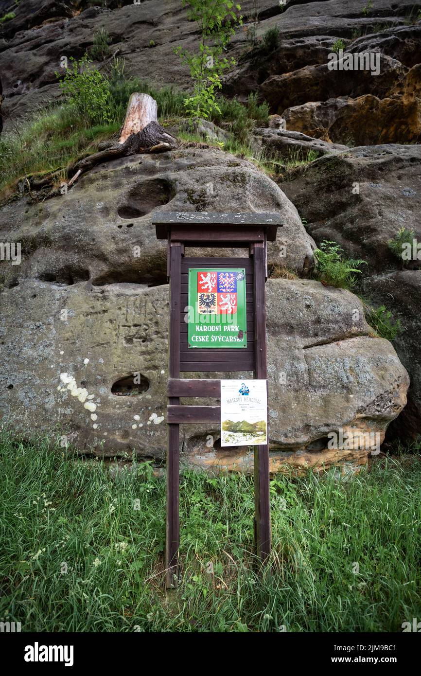 Pannello informativo Parco Nazionale della Svizzera Boema, Repubblica Ceca Foto Stock