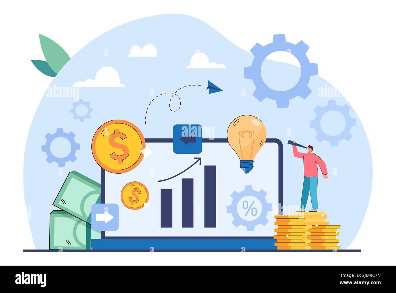 Innovazione aziendale basata su servizi finanziari alternativi. Mercato o cambio di valuta digitale, illustrazione piatta del vettore della tecnologia finanziaria. Fine Illustrazione Vettoriale