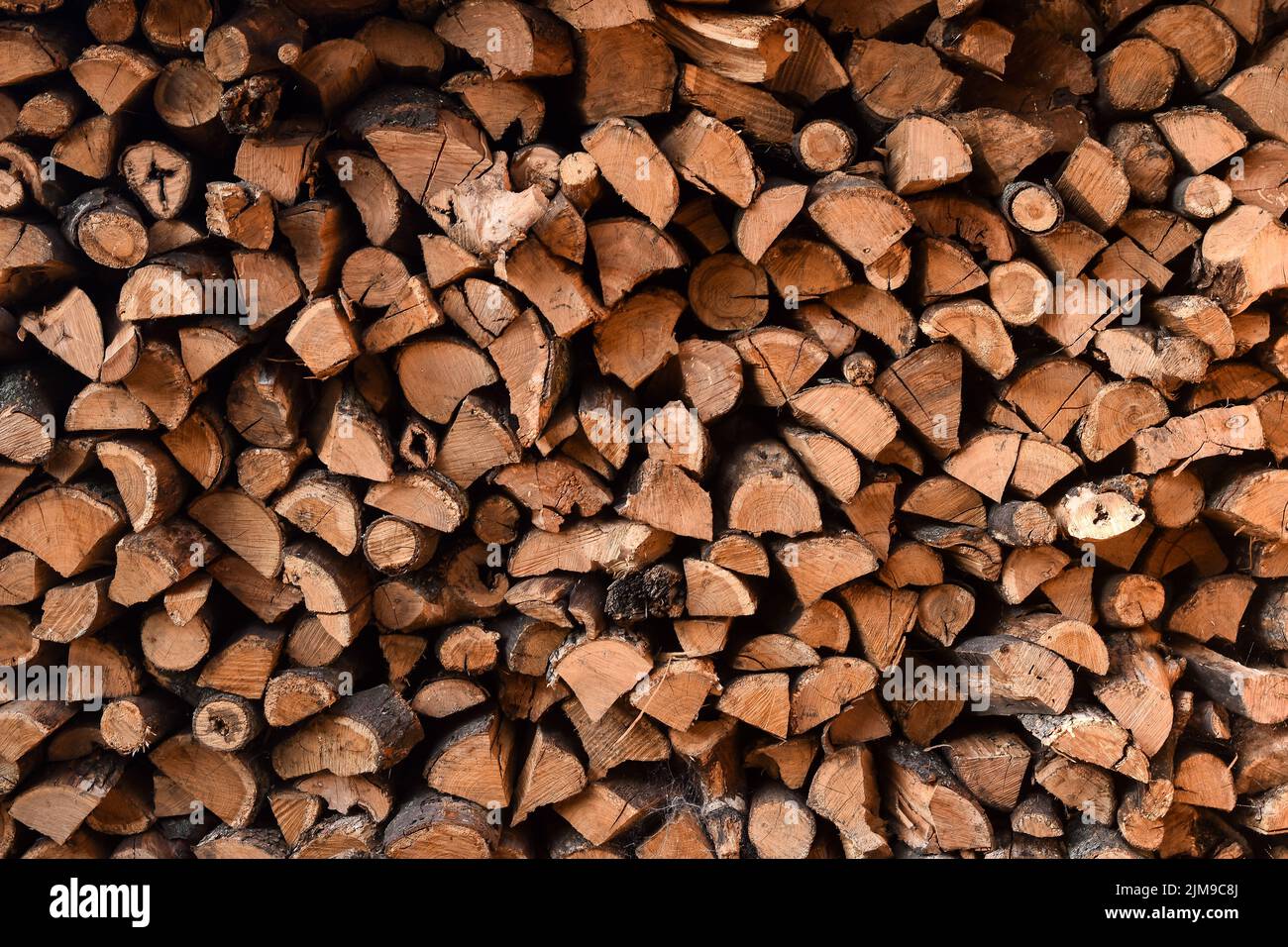 fondo testurizzato di legna da ardere accatastata. naturale eco-friendly carburante. Biocarburante Foto Stock
