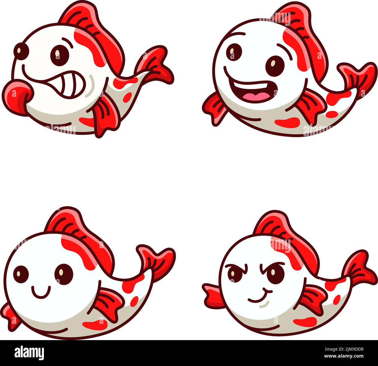 Collezione di simpatico personaggio di pesce koi che esprime emozioni diverse Illustrazione Vettoriale
