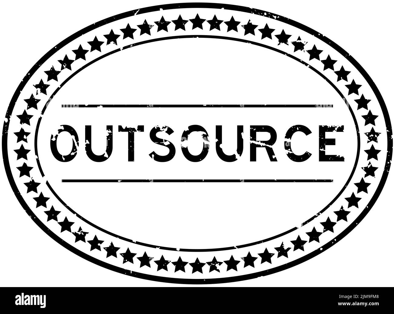 Grunge nero outsource parola ovale gomma sigillo timbro su sfondo bianco Illustrazione Vettoriale