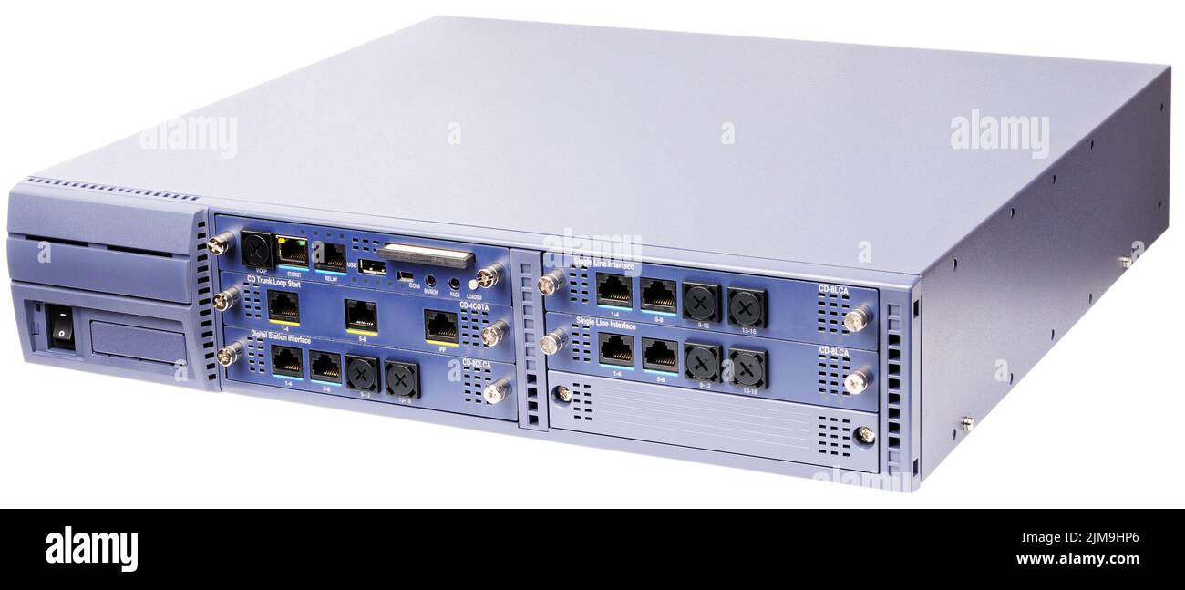 Sistema di commutazione del telefono desktop isolato sul bianco Foto Stock