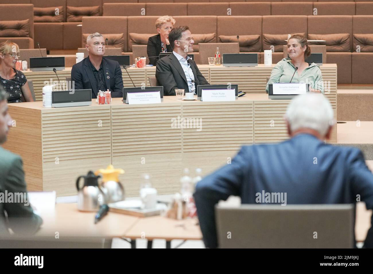 UTRECHT - Olanda, 2022-08-05 14:38:04 UTRECHT - primo Ministro Mark Rutte al termine di un colloquio esplorativo tra rappresentanti delle organizzazioni degli agricoltori e una delegazione del gabinetto. Sotto la guida di Johan Remkes, i partiti stanno discutendo i piani di azoto del governo. ANP JEROEN JUMELET olanda OUT - belgio OUT Foto Stock