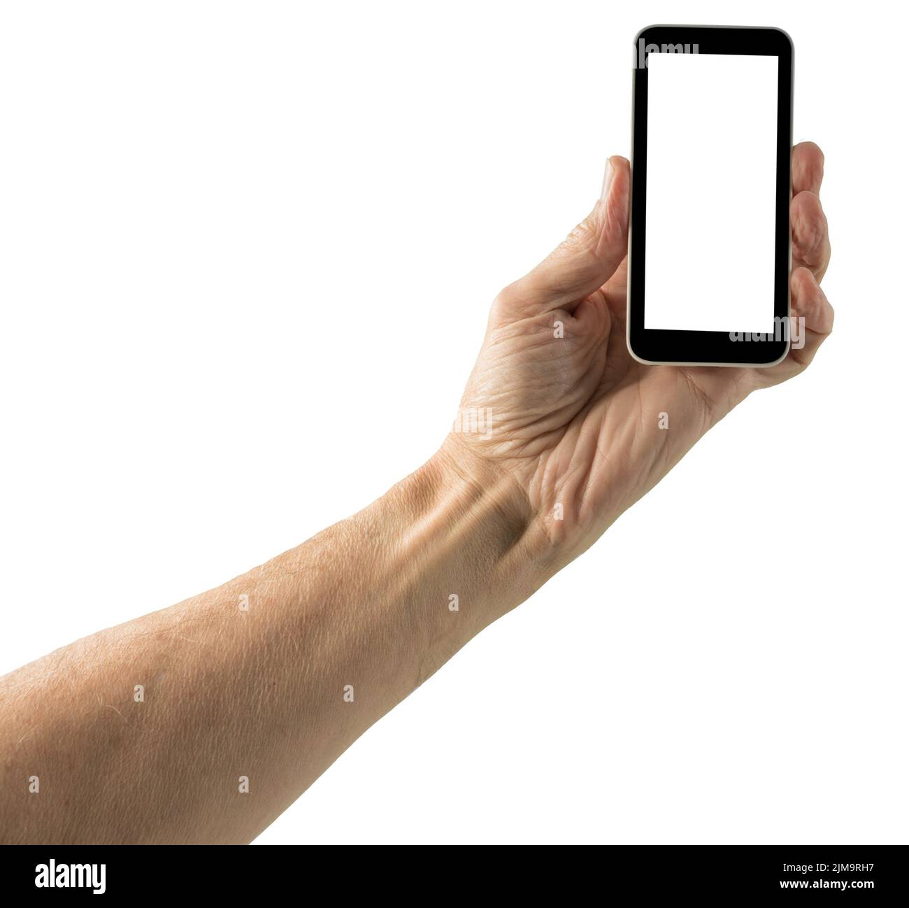Immagine isolata della mano con lo schermo dello smartphone Foto Stock