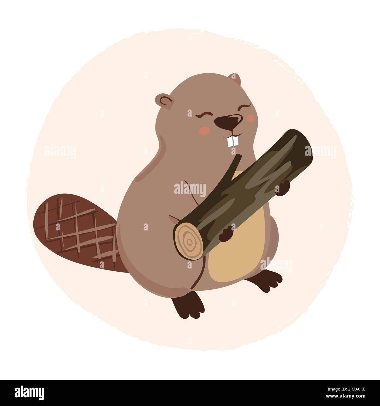 Carino castoro cartoon con log. Illustrazione vettoriale. Illustrazione Vettoriale