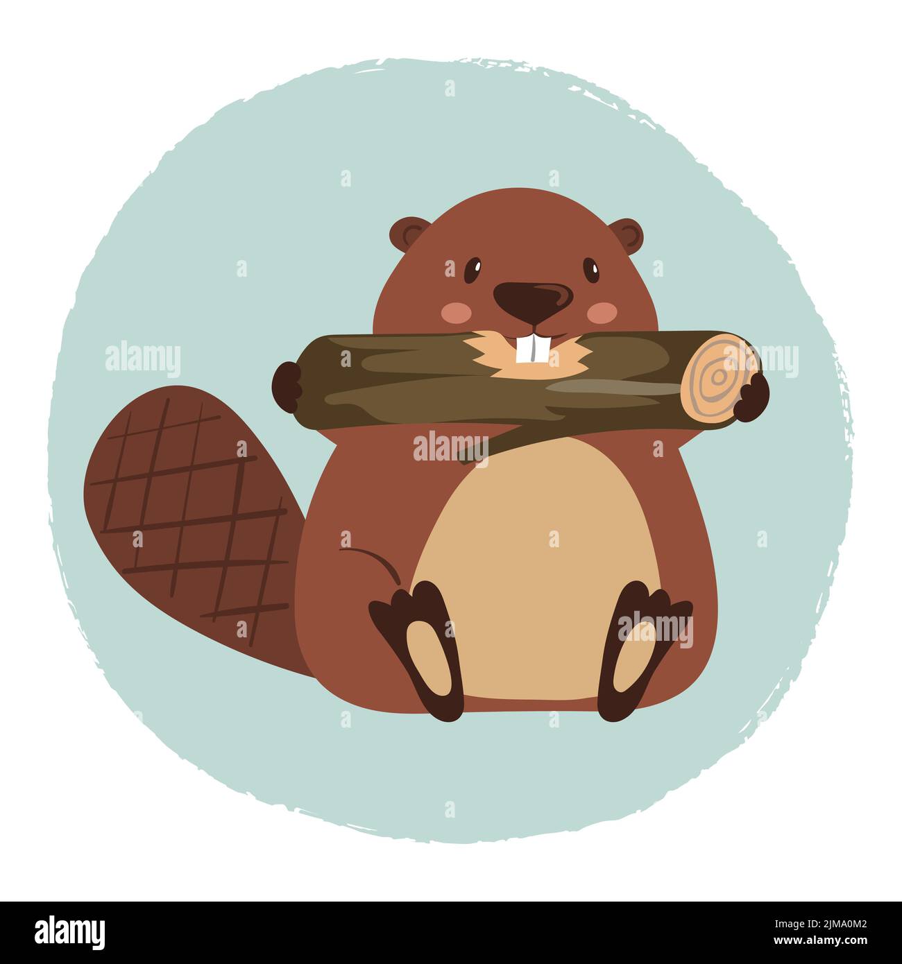 Carino castoro cartoon con log. Illustrazione vettoriale per bambini Illustrazione Vettoriale