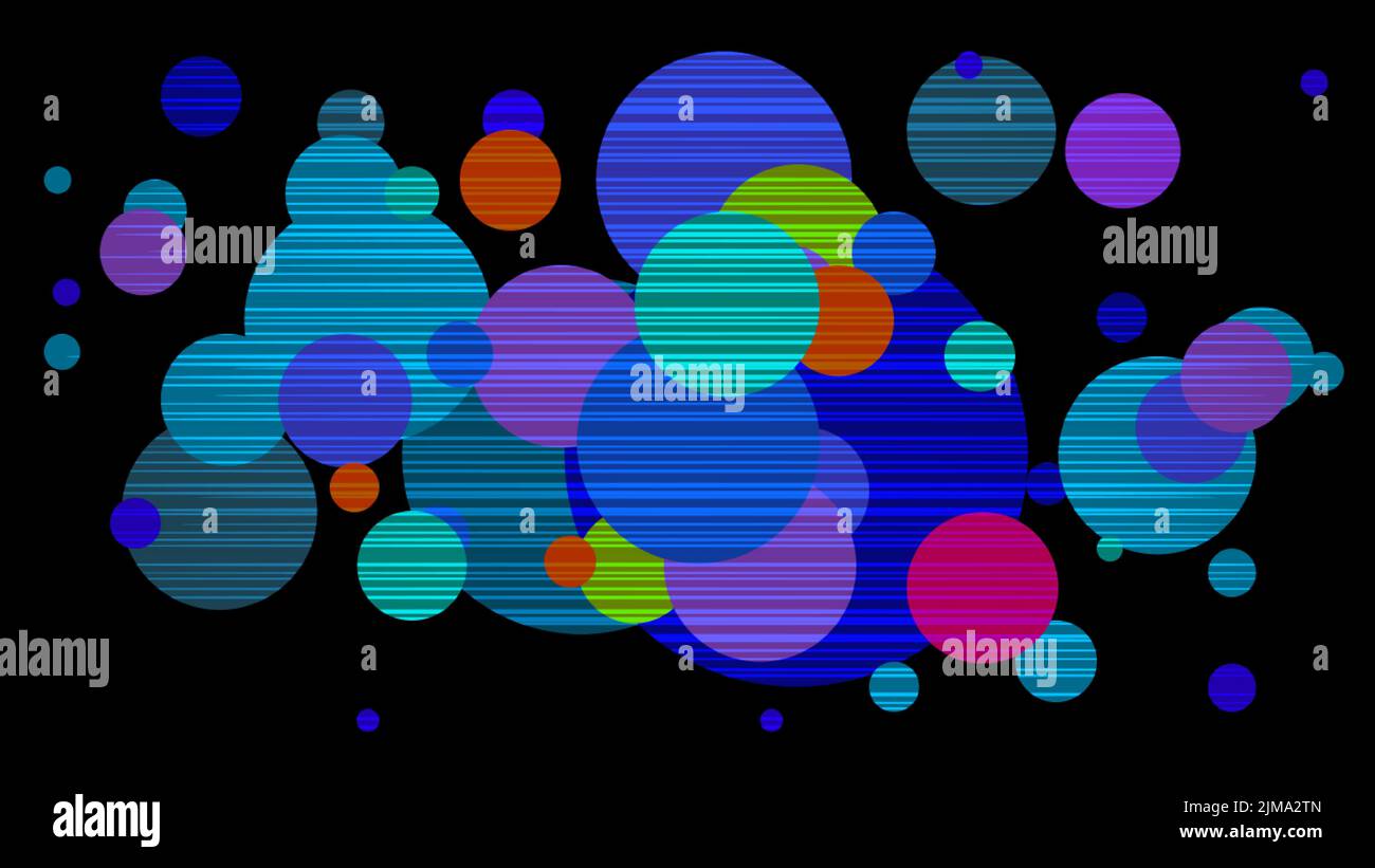 linee rosa blu neon cerchi bolle, forme geometriche, spazio virtuale, luce ultravioletta, stile 80s, disco retro sfondo astratto Illustrazione Vettoriale