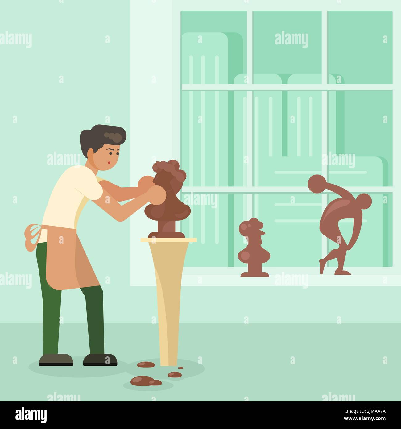 Scultore modellante umano busto vettore piano illustrazione Illustrazione Vettoriale