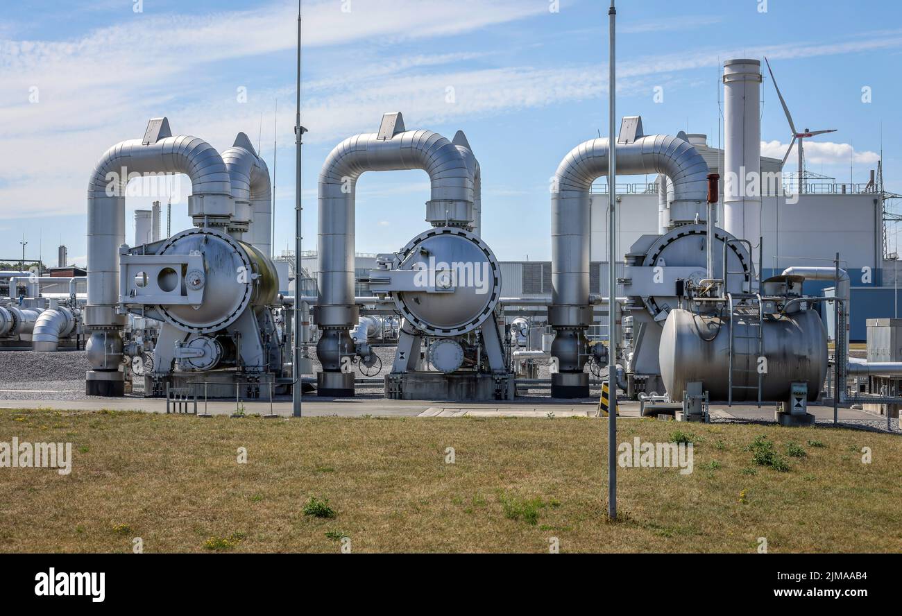 Werne, Renania settentrionale-Vestfalia, Germania - Stadio del compressore e Stazione di pompaggio per il gas naturale. Open Grid Europe, stazione Werne. I compressori OGE Foto Stock