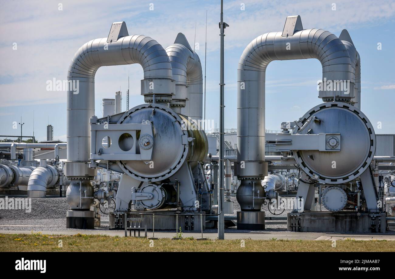 Werne, Renania settentrionale-Vestfalia, Germania - Stadio del compressore e Stazione di pompaggio per il gas naturale. Open Grid Europe, stazione Werne. I compressori OGE Foto Stock