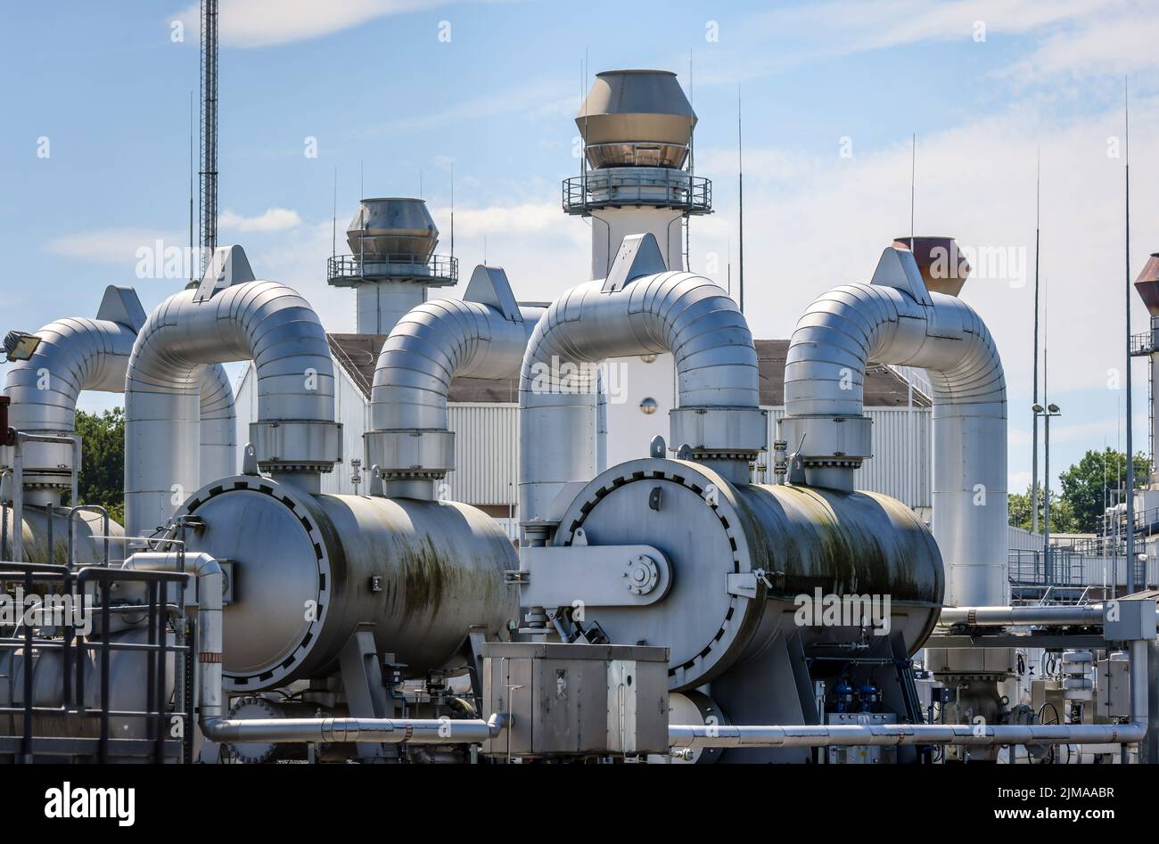 Werne, Renania settentrionale-Vestfalia, Germania - Stadio del compressore e Stazione di pompaggio per il gas naturale. Open Grid Europe, stazione Werne. I compressori OGE Foto Stock