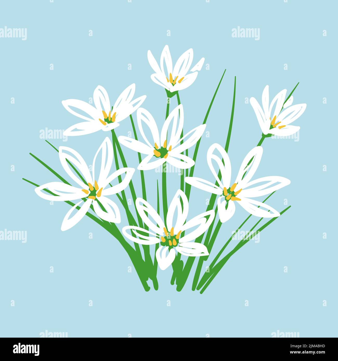 Bouquet di Doodle di fiori bianchi. Illustrazione vettoriale Illustrazione Vettoriale