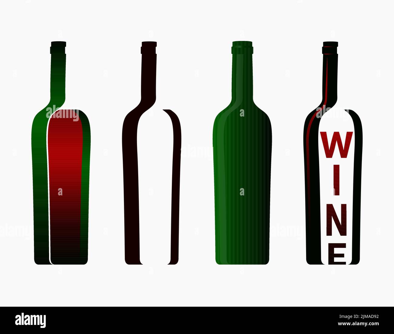 Logo del vino. Collezione di loghi con bottiglie. Illustrazione Vettoriale