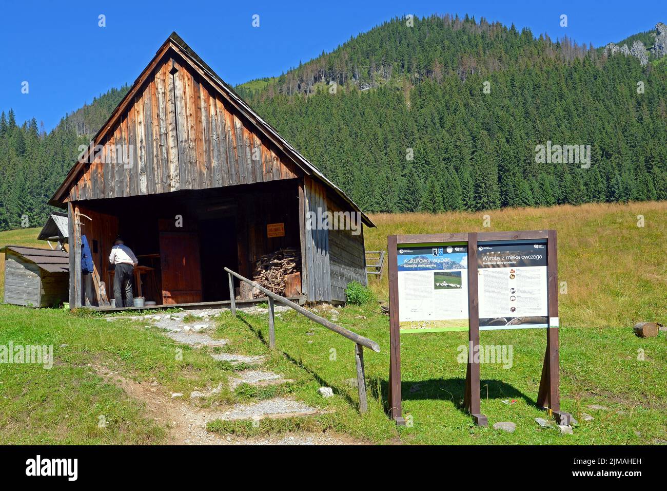 Capanna di latticini sulla Chocholowska Clearing, Tatra Occidentale, Polonia Foto Stock