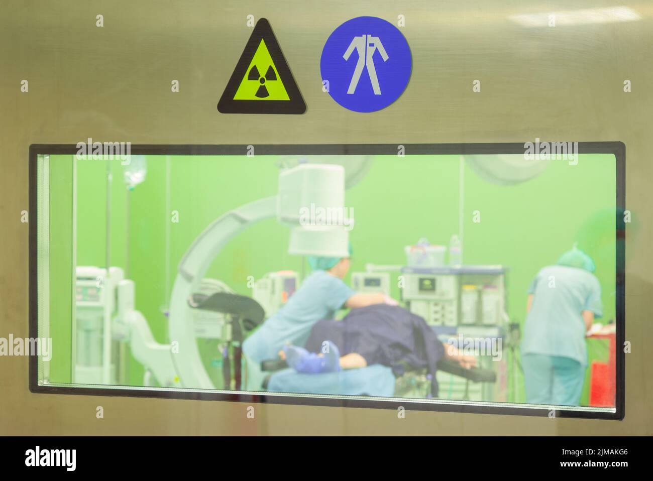 Radiazione abiti da lavoro segni ospedale chirurgico Foto Stock