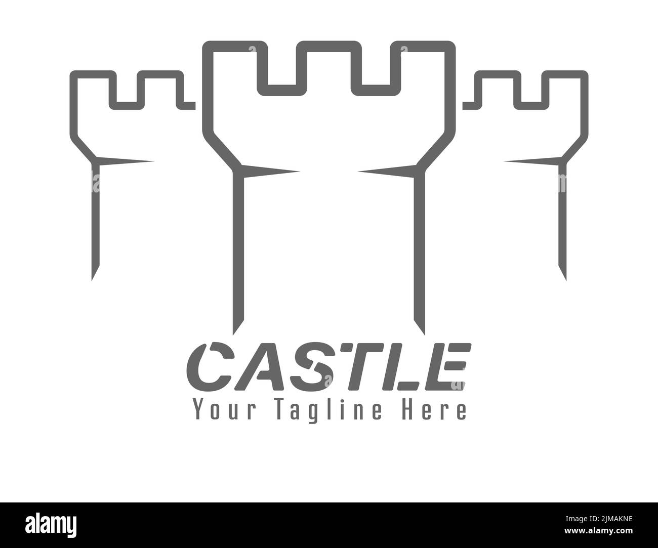 Castello. Fortezza icona. La torre della fortezza muro. Modello di logo, marchio o adesivo per siti Web, applicazioni e temi. Stile piatto Illustrazione Vettoriale
