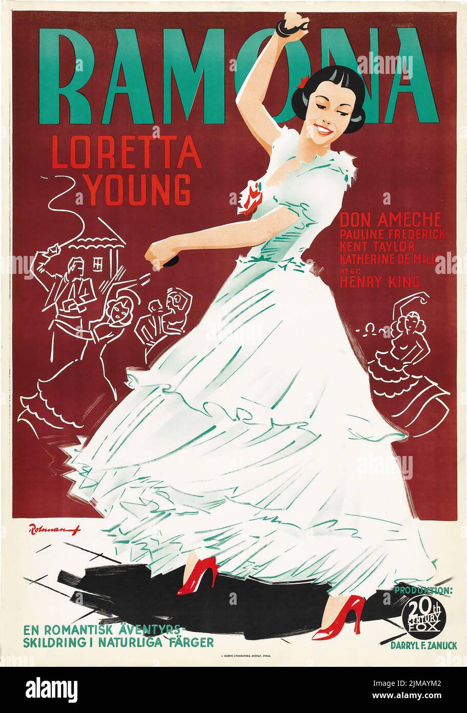 Ramona - Loretta Young - (20th Century Fox, 1936). Poster del film svedese. Eric Rohman Foto Stock