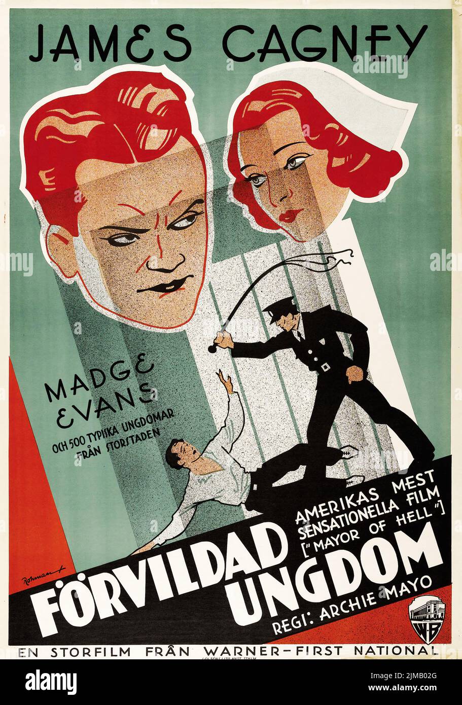 Förvildad Ungdom - James Cagney - Sindaco dell'Inferno (Warner Brothers, 1933) Poster cinematografico svedese. Eric Rohman. Foto Stock