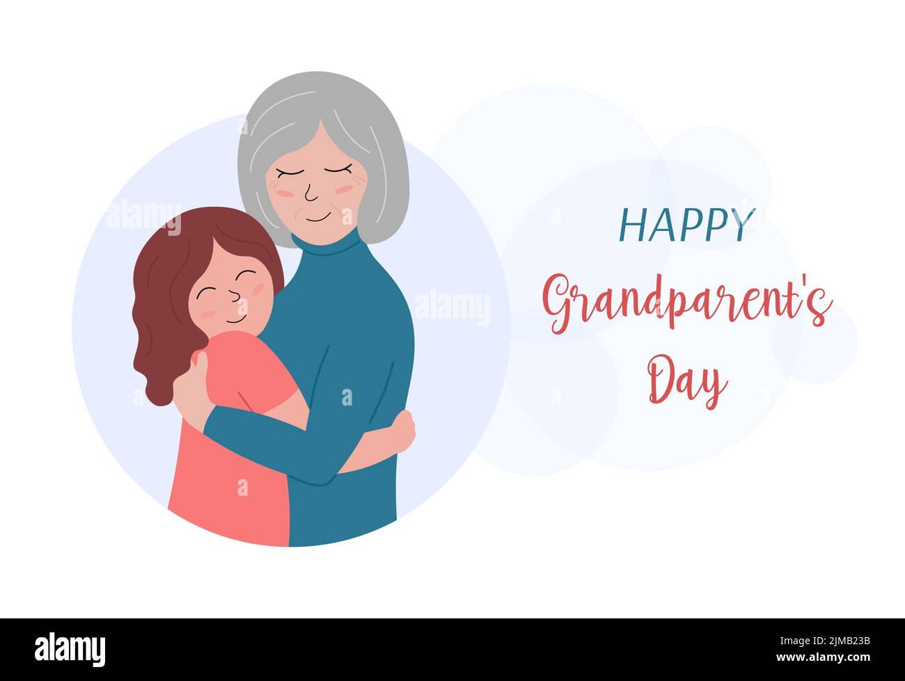 Festa dei nonni. Nonna e nipote abbracciano. Sorridente nonna e bambina insieme. Biglietto di auguri per buon giorno dei nonni, banner Illustrazione Vettoriale